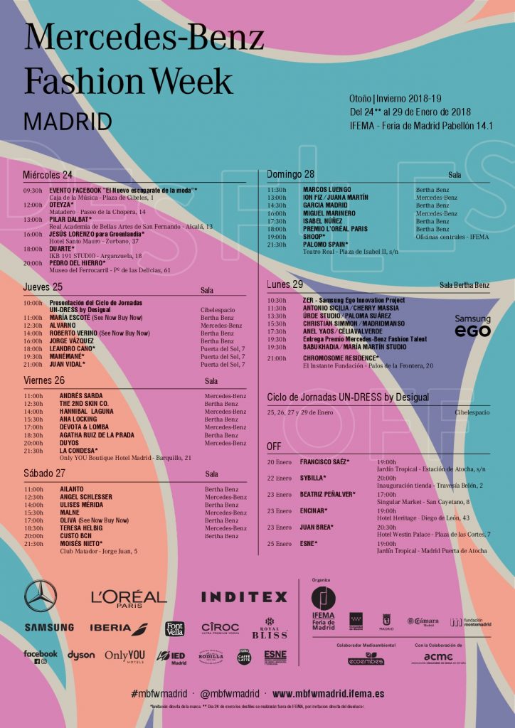 Calendario Mercedes-Benz Fashion Week en Madrid 2018